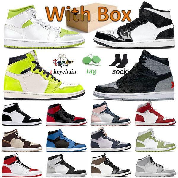 

2022 bred patent jumpman 1 men women basketballs shoes mid white lime visionaire georgetown sports 1s sneakers cream dark chocolate text tra, White;red
