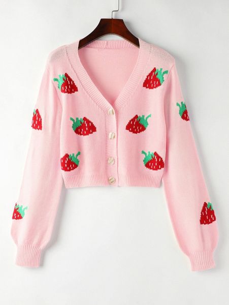 

strawberry pattern cardigan s1ii#, White;black