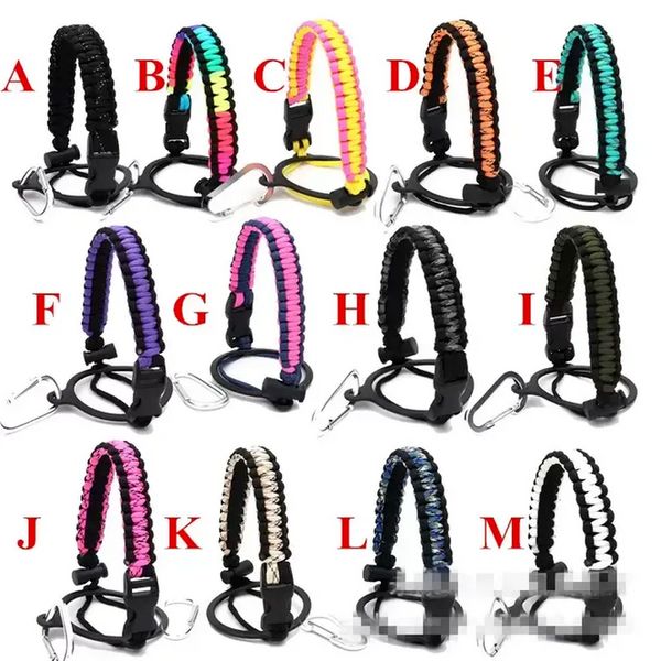 Paracord Kolu Halat Şişesi Su Şişesi Taşıyıcı Survival Askı Kordon Emniyet Yüzük ile Geniş Ağız Şişeleri Tutucu Carabiner ile 12 oz 64 Oz F0414