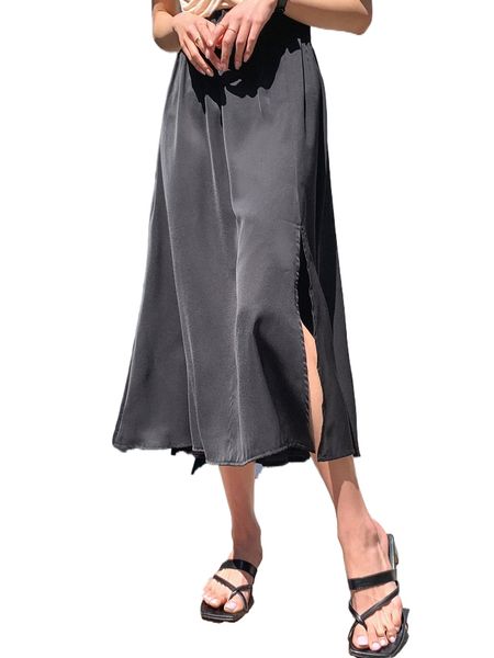

dazy solid split thigh a-line skirt 54l6#, Black