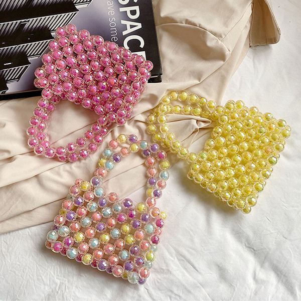 

women tote bags acrylic handbag female shopper purses spring fashion casual handmade colorful laser beading handle bags 220616