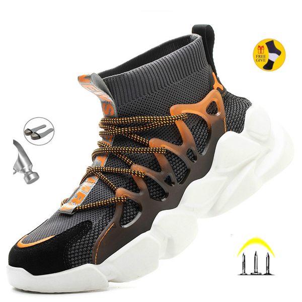 

indestructible safety work shoes with steel toe cap breathable outdoor sports boots sneakers security construction boots, Black;brown