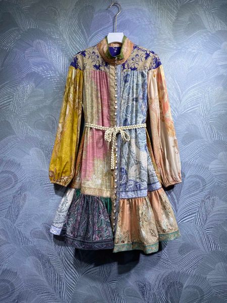 

2022 summer new stand collar cotton print dress, Black;gray
