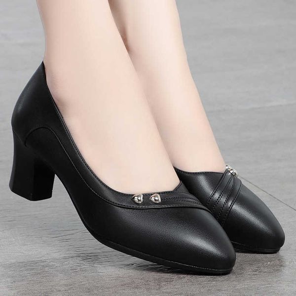 

paris classic luxury women 5.5cm high heel shoes leather pumps fashion comfortable work ladies round toe thick designer elling, Black