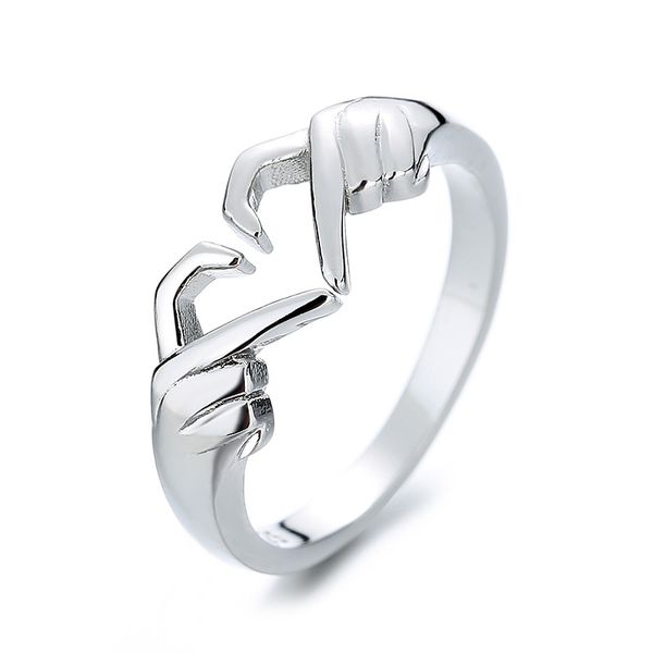 

couple rings european and american romantic hands than heart ring geometric palm love gesture lovers fashion ring, Silver