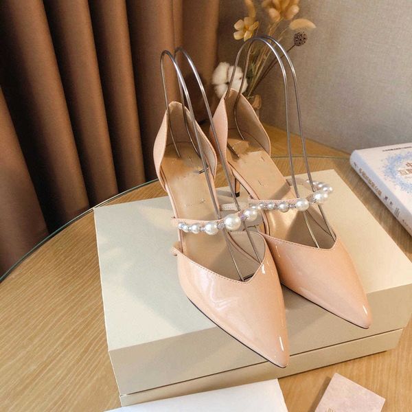

2021 temperament pearl shoe buckle fashion sandals pointed toe cover all-match solid color st, Black