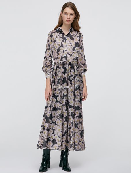 

casual dresses chunyuan max first-line big brand high-end boutique wrinkled chrysanthemum wire dress, Black;gray