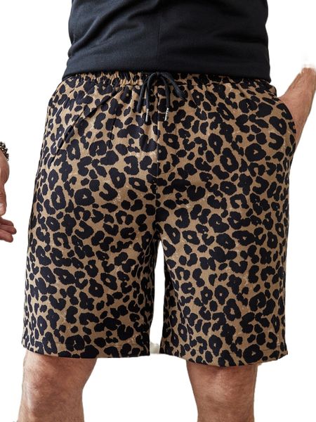 

men leopard print drawstring waist shorts u6a4#, White;black