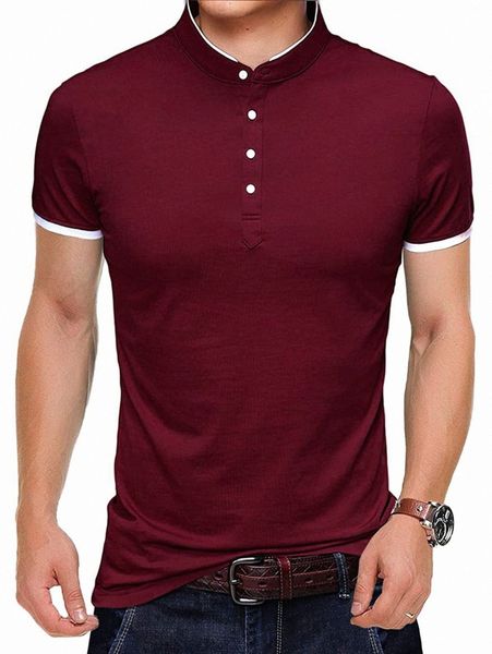 

men half button contrast trim tee h8cf#, White;black