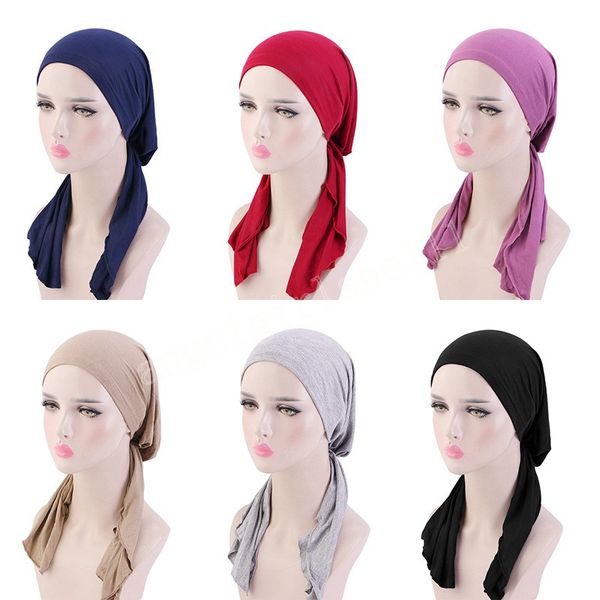 

cotton woman inner hijabs hats turban head cap beanie ladies hair accessories muslim scarf cap, Yellow