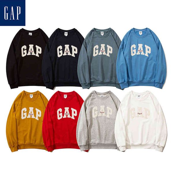 

brand hoodie autumn winter coat american gap carbon soft round neck sweater men women lovers loose sports embroidery cas 3bea, Black