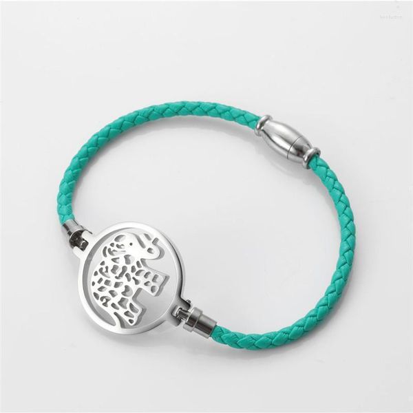 Bracelets de charme Charms de cor verde Bracelete femme aço inoxidável jóias de jóias sortudas elefante PU Couro Presentes de amizade BFF 18cm Kent22