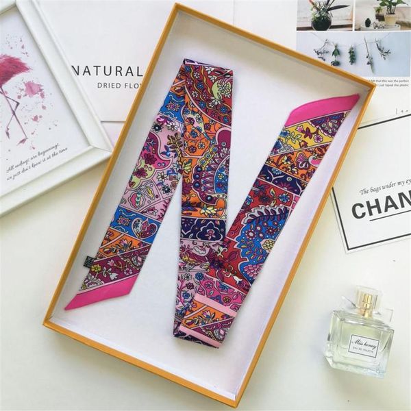 

scarves fashion retro bag scarf women small silk print art head handle ribbons long a12329m, Blue;gray