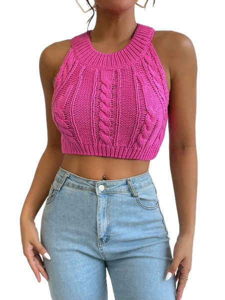 

backless crop cable halter knit z003#, White;black