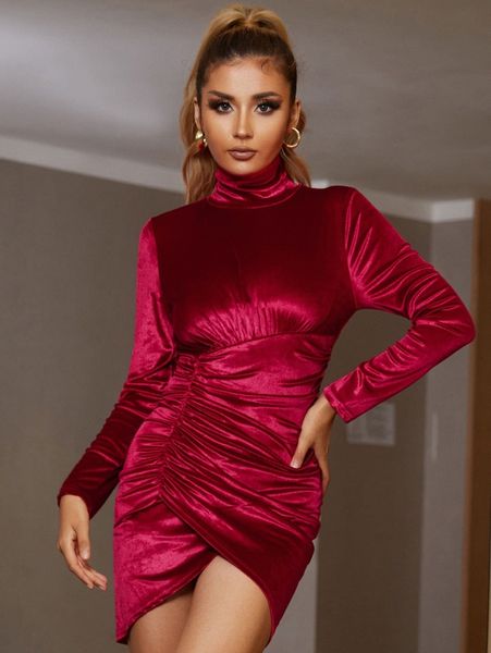 

adyce high neck ruched tulip hem satin bodycon dress r4ya#, Black;gray