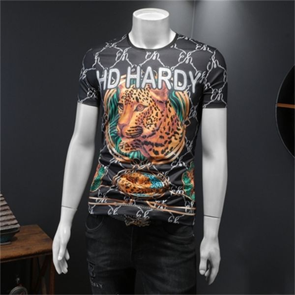 

2023 summer men's pure cotton short-sleeved t-shirts trend creative printing round neck casual all-match bottoming shirts, White;black