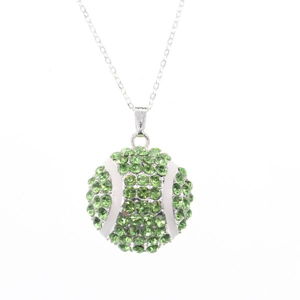 

crystal necklace luxury green rhinestone tennis ball pendant charms shape necklace for gift, Silver