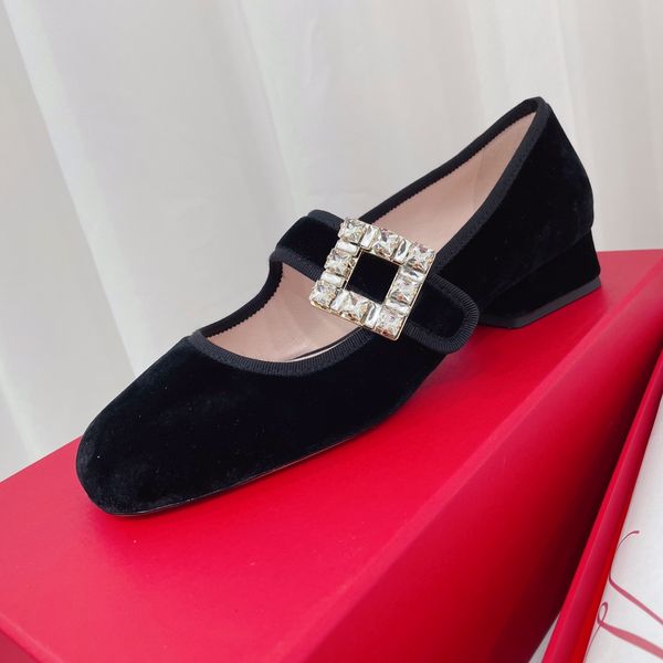 

2022 spring and autumn new womens formal shoes square diamond buckle leather round head mary jane ballet flat supplier designer brand preppy, Black