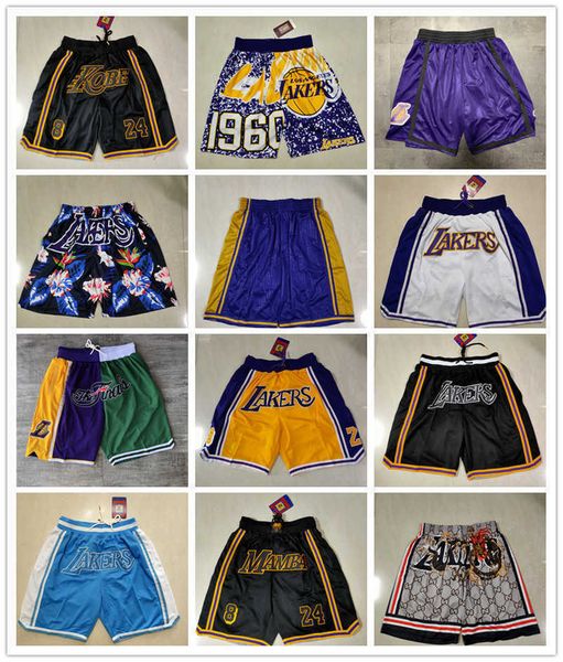 

los angeles''lakers''men throwback basketball shorts pocket purple, Black
