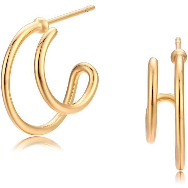

charm gold hoop earrings 18k plated chunky loop dainty spike bead flat frill amwse, Golden