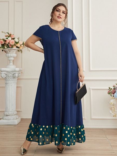 

plus random gold polka dot mesh ruffle hem beaded dress u2qy#, Black