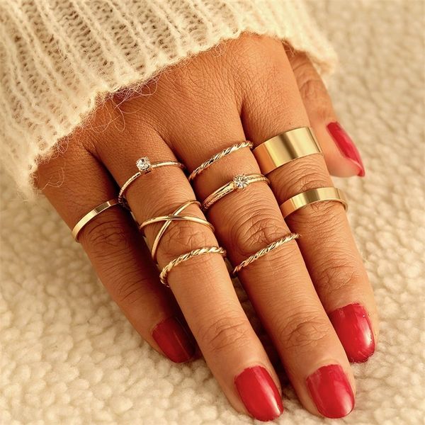 

iparam gold color rings set for women vintage heart bow twist finger ring knuckle female fashion jewelry wedding gifts 220716, Slivery;golden