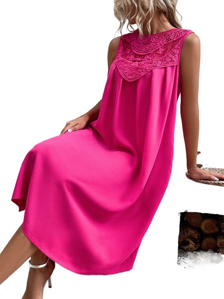 

guipure lace panel tie back fold pleated dress u1bl#, Black;gray