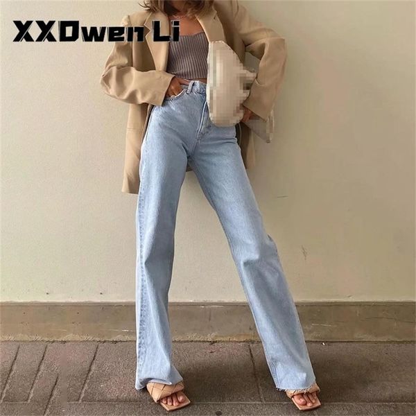 

wide leg pant women jeans autumn winter high waist slouchy black straight leg denim trouser fall casual high street clothes 220812, Blue