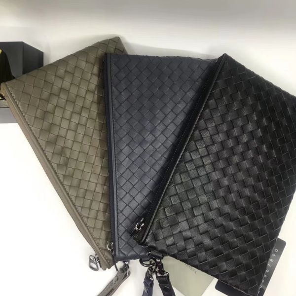 

wholesale genuine leather zipper around wallets sheepskin document case black bill case 26cm bag for men women purse, Red;black