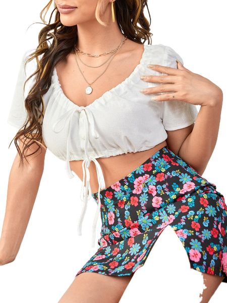 

tie front crop t65k#, White