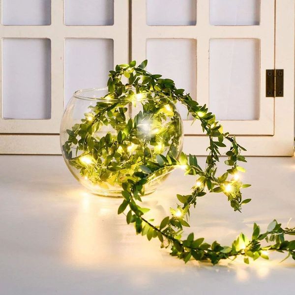 2M/3M/5M/10M Lichterkette, grüne Blattgirlande, Lichterkette, LED, flexibel, Kupfer, künstliche Blätter, Rankenlichter für Weihnachten, Hochzeit, D1.0