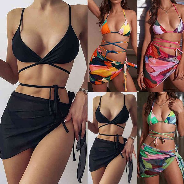 

women's swimwear women's fashion beach swimming three piece suit 0k56, White;black