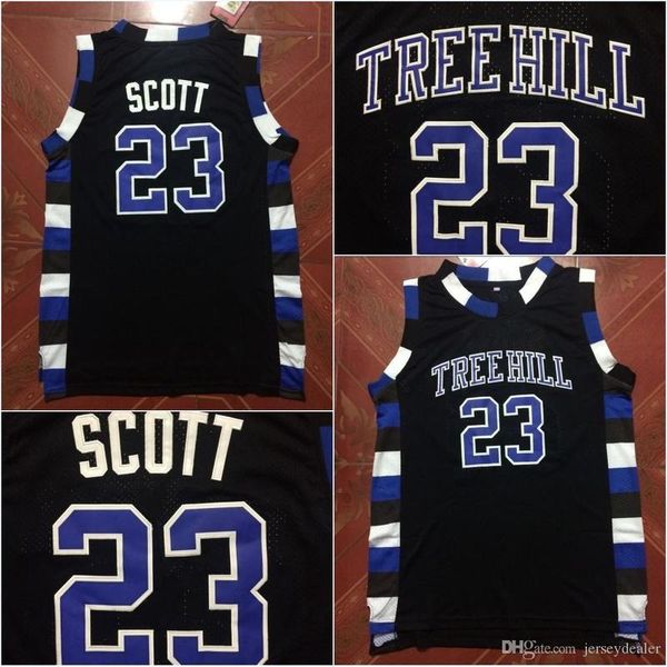 Фильм версии Tree Hill Lucas Scott 23 фильма Баскетбол Джерси 100% сшиты над ободом Moive Black S-XXL