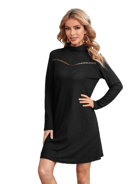 

emery rose funnel neck waffle knit dress z0zt#, Black;gray