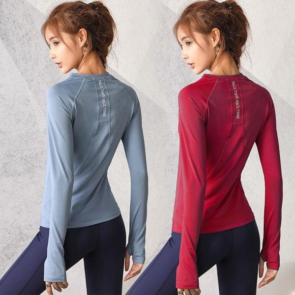 

yoga outfit crop t-shirt women's neck spring summer long sleeve sports deportivo mujer camisetas