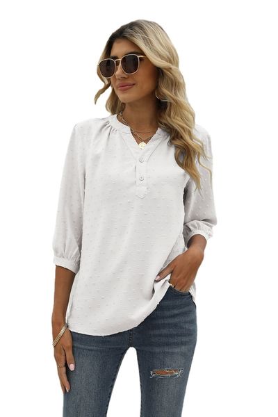 Mulheres de chiffon blusas casuais camisetas de verão soltas v pesco