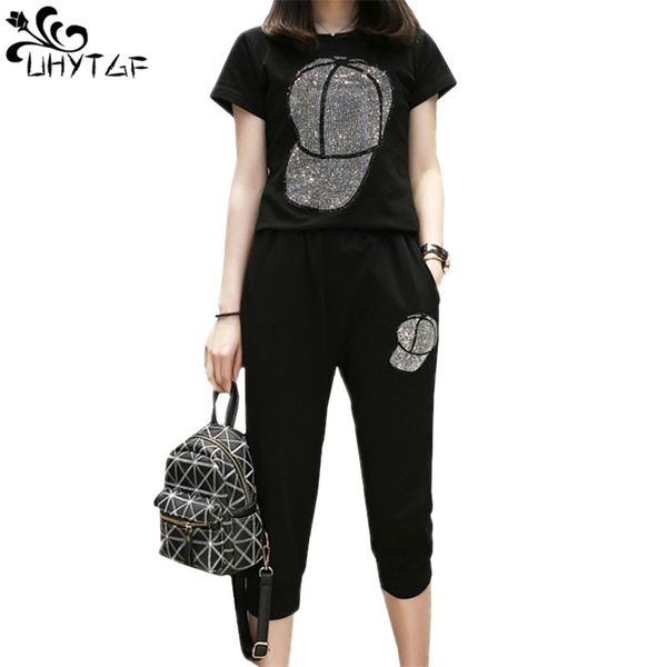 

uhytgf loose size two piece set women tracksuit set summer for womens casual thin sportswear diamond hat pants 119 220602, Gray