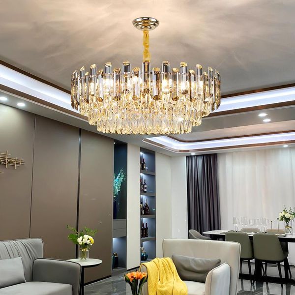 Lustres de lustres modernos Luzes de lustre para sala LUZULO K9 Lâmpada de cristal com corrente Gold Round Home Decoration LED LUTORES E14