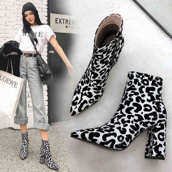 

shoes leopard dress ankle boots women for autumn winter fashion pointed toe heel zipper woman party wedding plus size 33-43 v6kc cgfg, Black