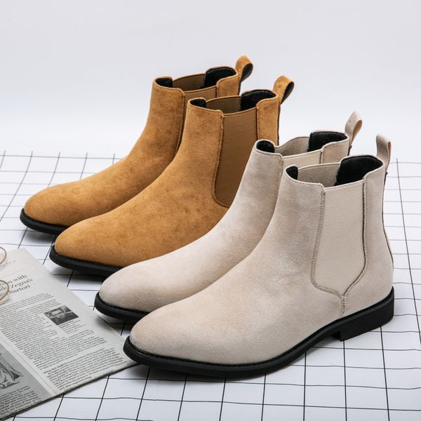 

leather boots men brand retro casual shoes fashion chelsea boot beige/camel big size men ankle boots 38-48, Black