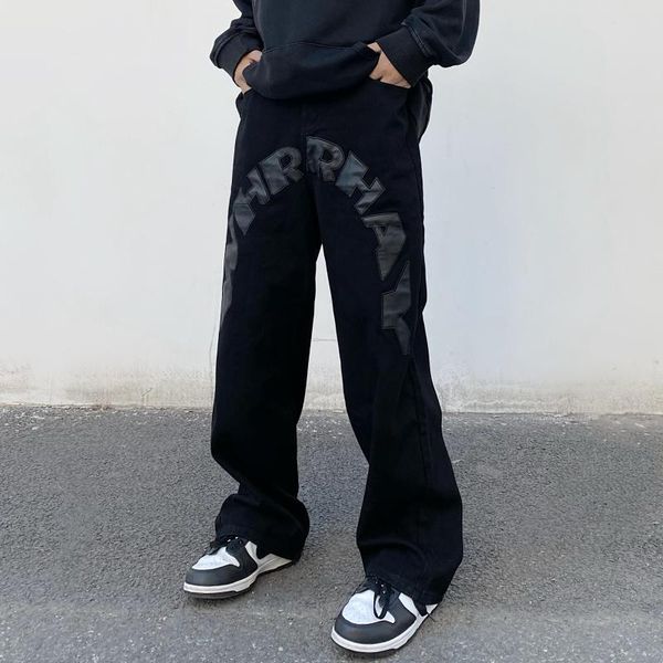 

men's jeans men's high street vibeins european and american printing letters loose y2k pants men ins, Blue