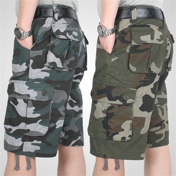 

summer cargo shorts men camouflage camo casual cotton multi-pocket baggy bermuda streetwear hiphop military tactical work 220325, White;black