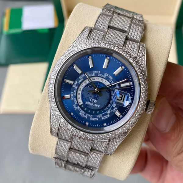 

full diamond watch mens automatic mechanical watches 41mm with diamond-studded steel bracelet business wristwatch montre de luxe bling dial, Slivery;brown