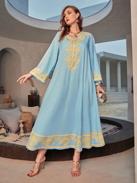 

plus baroque print tunic dress v8tm#, Black