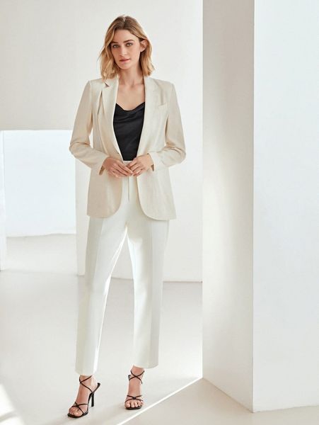 

motf premium linen single breasted blazer k4yw#, White