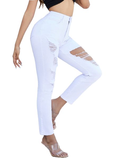 

h.igh w.aist cut out r.ipped frayed s.kinny j.eans n7nj#, Blue