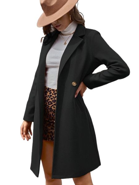

lapel collar double button overcoat b4dd#, Black
