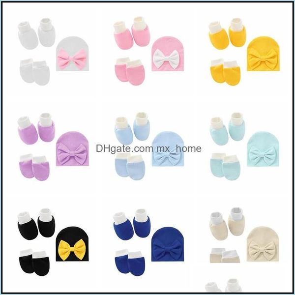 

baby cap set infant gloves foot er newborn socks sets bow tie hat gift 3 pieces kids yl224 drop delivery 2021 gifts baby maternity 6jipu