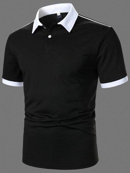 

men contrast trim polo shirt z57u#, White;black