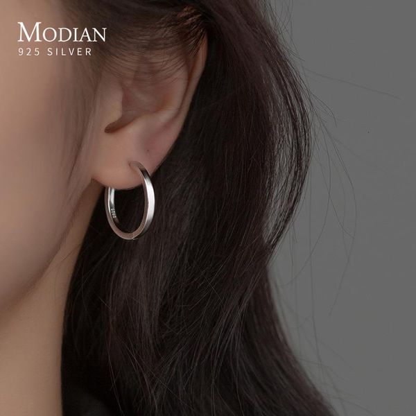 

hoop huggie modian solid 925 sterling silver 2cm smooth minimalist simple ear pave setting stud earrings for women fine party jewelry 230206, Golden;silver
